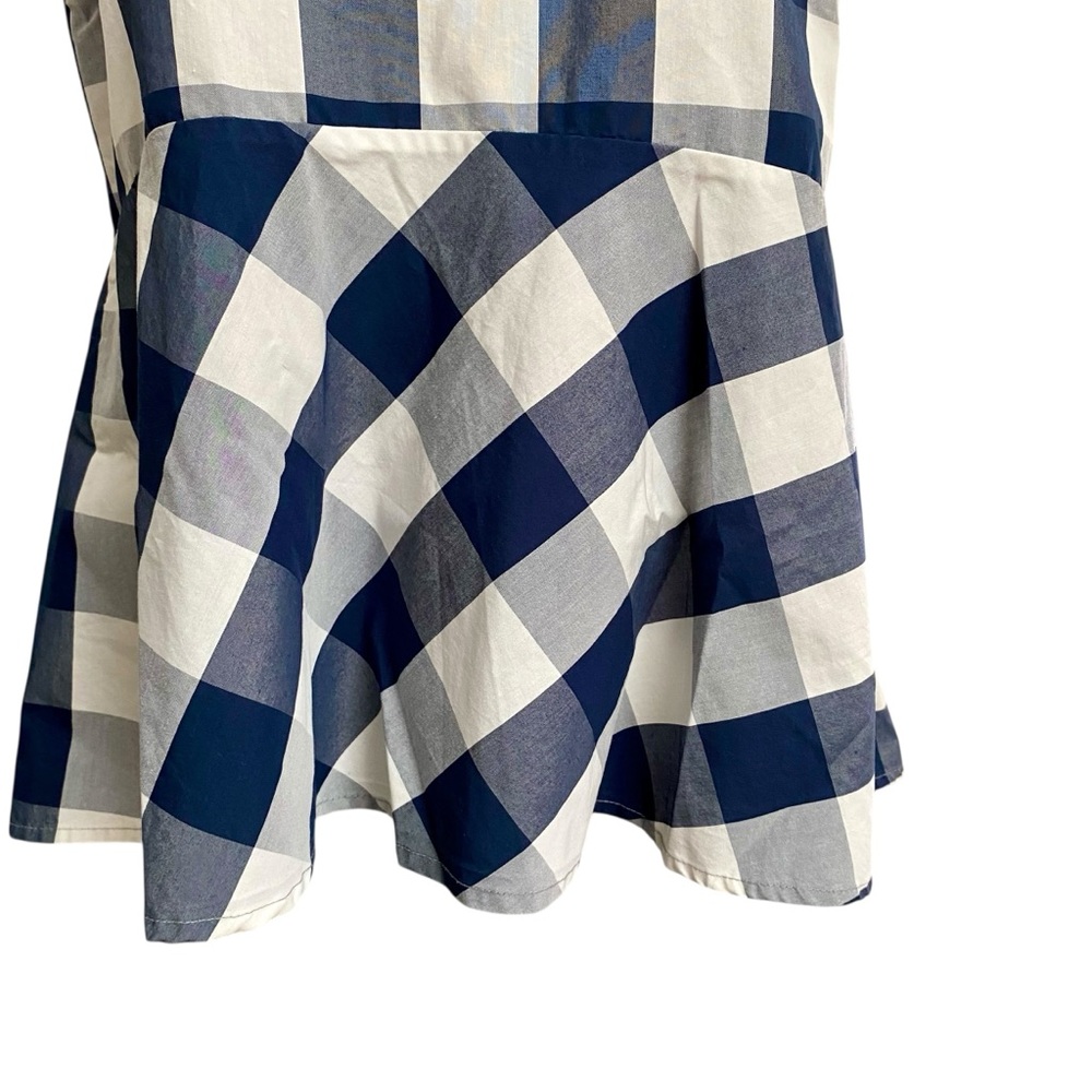 Anthropologie HD in Paris Navy Blue & White Buffalo Check Gingham Peplum Top - Picture 4 of 14